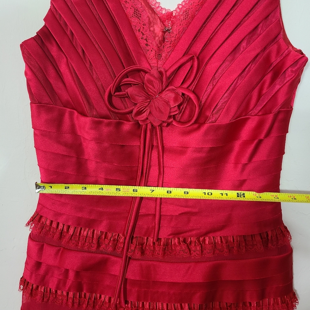 Vintage MayQueen Women 10 Red Lace Ruffles Sleeveless Dress Formal Prom Romantic - Picture 13 of 14